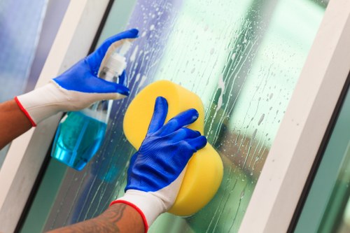 Professional cleaner working in a Pimlico apartment living room
