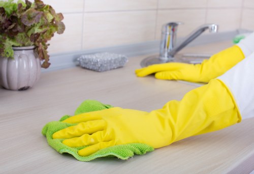 Carpet cleaning team following safe working procedures in Pimlico